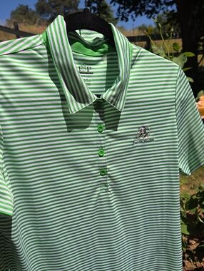 EP Pro Rancho Murieta Green & White Stiped Golf Polo Youth Large